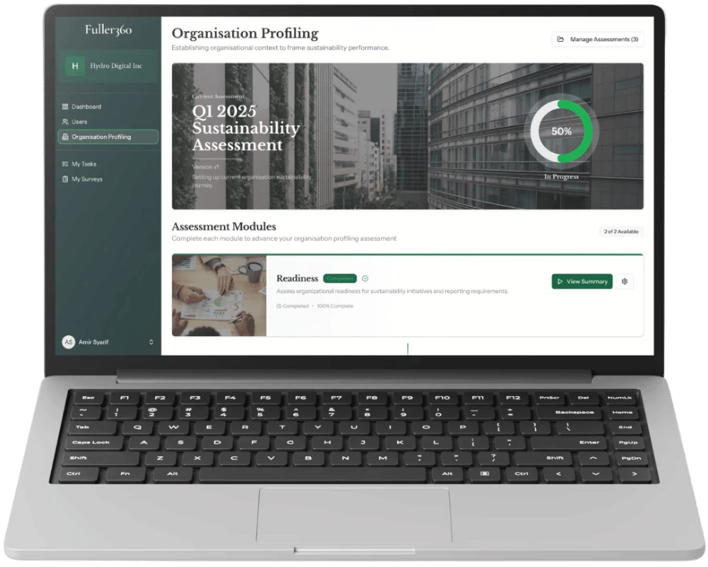 Fuller360 platform shown on a laptop